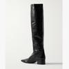 Krazing Pot Cow Skin Microfiber Pointed Toe Med Heels Over-the-knee Boots Size 46 Size 45 Slip on Plus Size Women Keep Warm Long Boots