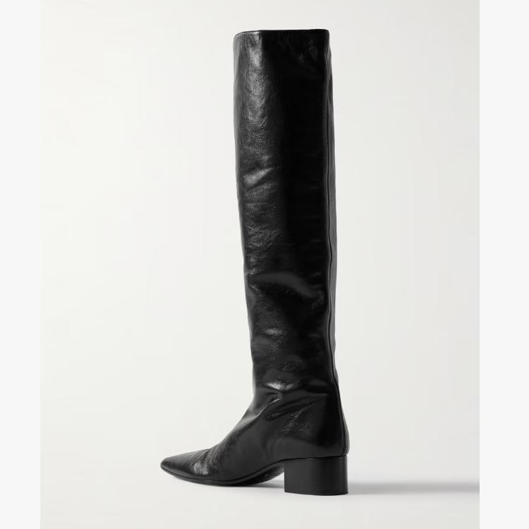Krazing Pot Cow Skin Microfiber Pointed Toe Med Heels Over-the-knee Boots Size 46 Size 45 Slip on Plus Size Women Keep Warm Long Boots