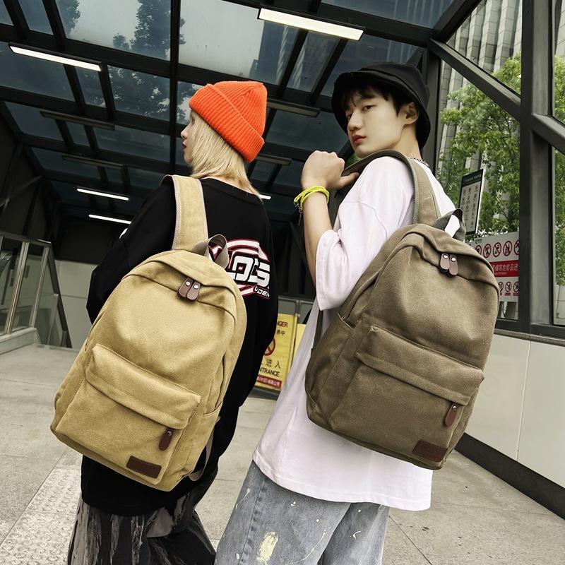 Canvas Bag Men'S Casual Backpack Fashion Trendy Simple Versatile Backpack Female Student Schoolbag