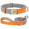 Personalized Dog Collar Leash Set Nylon Leather Dogs Necklace Customized Pet ID Tag Collars 5ft Walking Lead Rope For Dogs Pug
