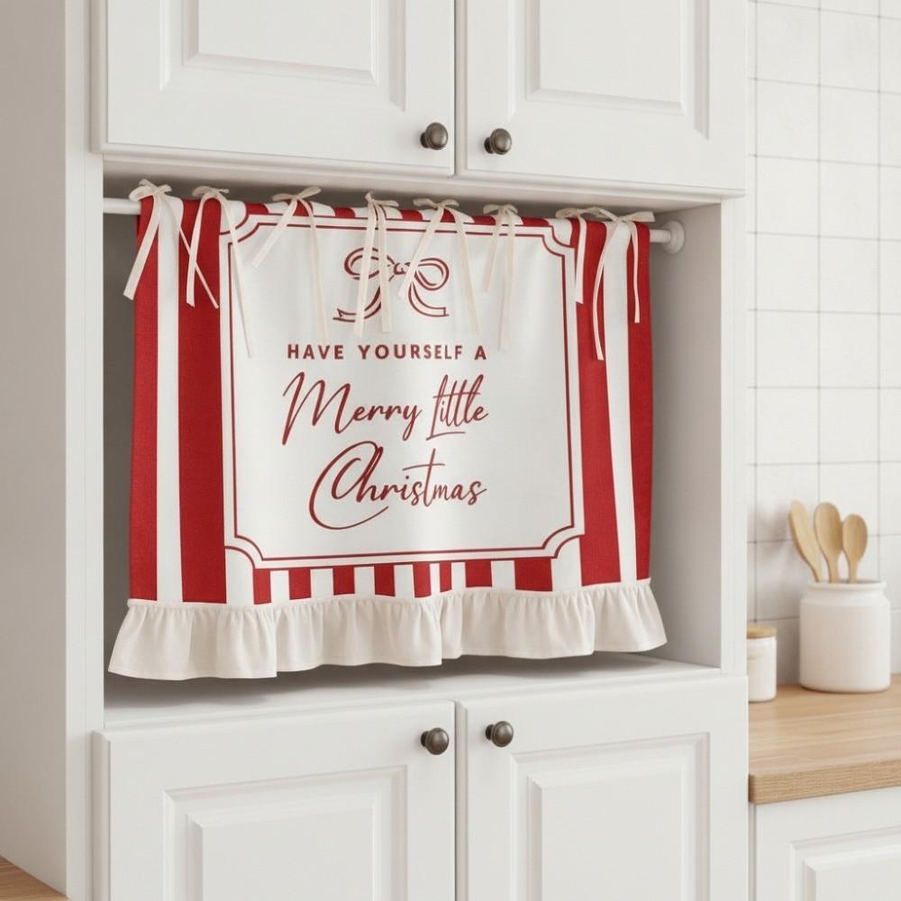 Decorative Kitchen Stove Curtain Lace-up Design Cabinet Curtain Christmas Oven Curtain Partition