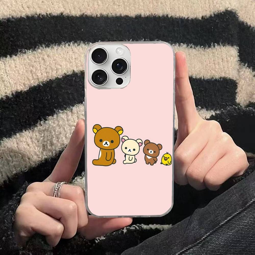 Cartoon Rilakkuma Bear For iPhone 17 16 15 14 13 12 11 Plus Pro Max Satin Colorful glossy surface Phone Case