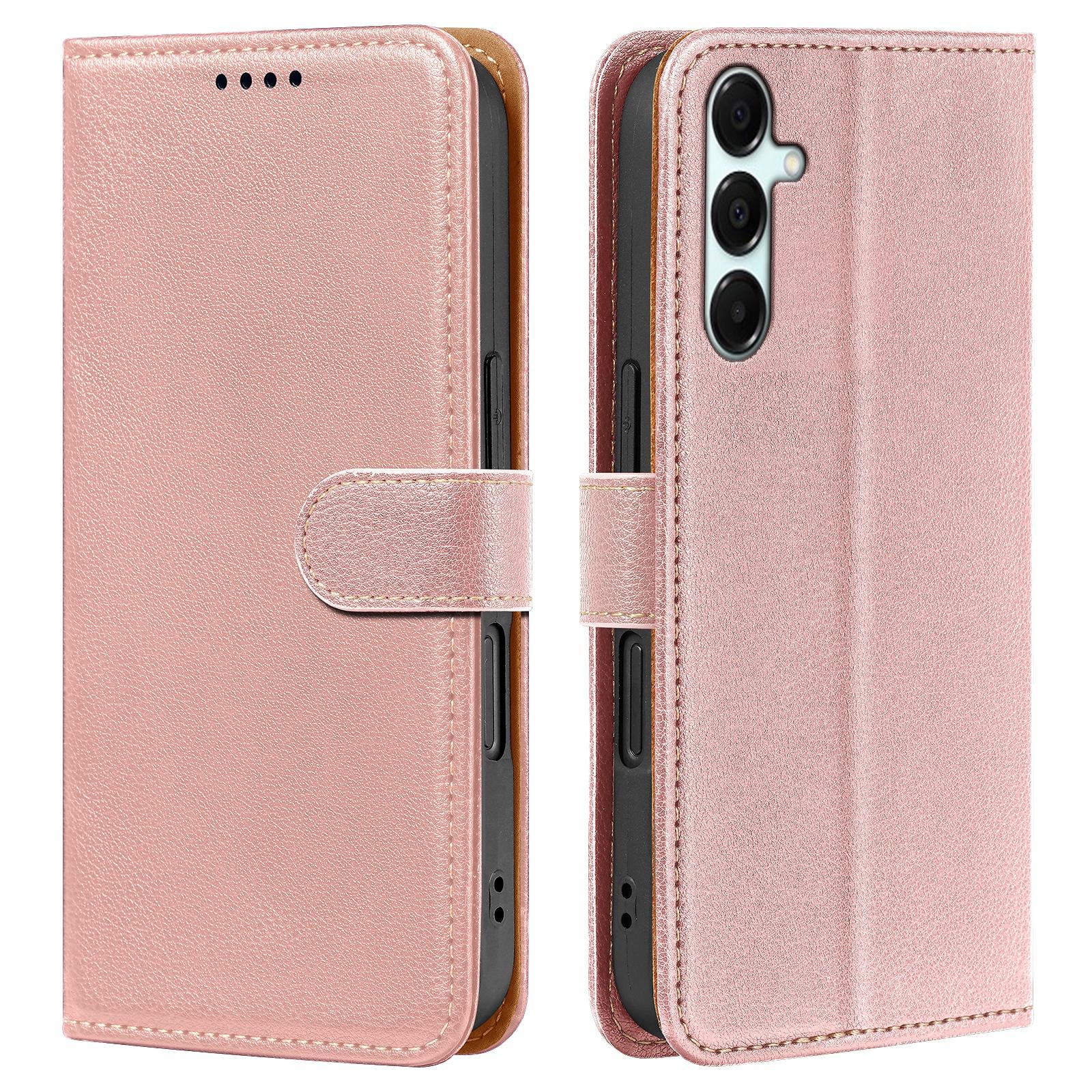 

For Samsung Galaxy S25 FE Case RFID Blocking Wallet Litchi Texture Leather Phone Cover Magnetic Clasp Rose Gold