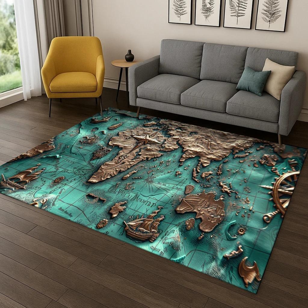 Retro Navigationskarte Kompass Teppich Teppich für Schlafzimmer Wohnzimmer Sofa Haus Fußmatte Küchen Dekoration Wohnzimmer Dekoration Teppich