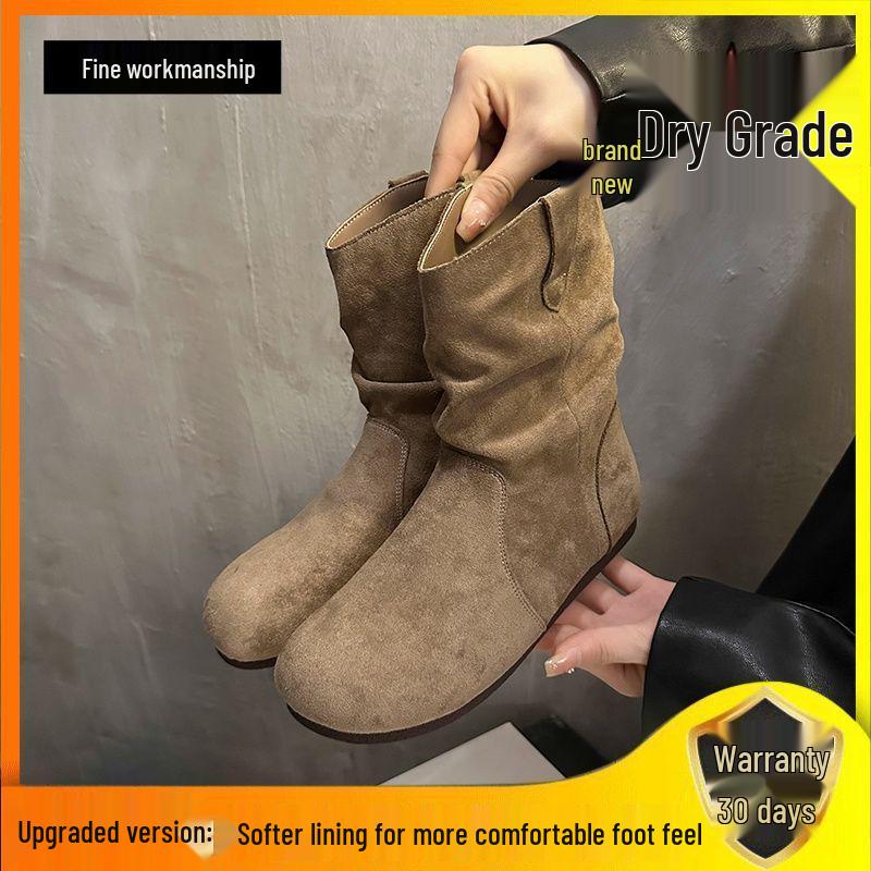 Chic Retro Women's Suede Slouch Boots: 2025 Autumn/Winter Collection – European & American Style Short Martin Boots