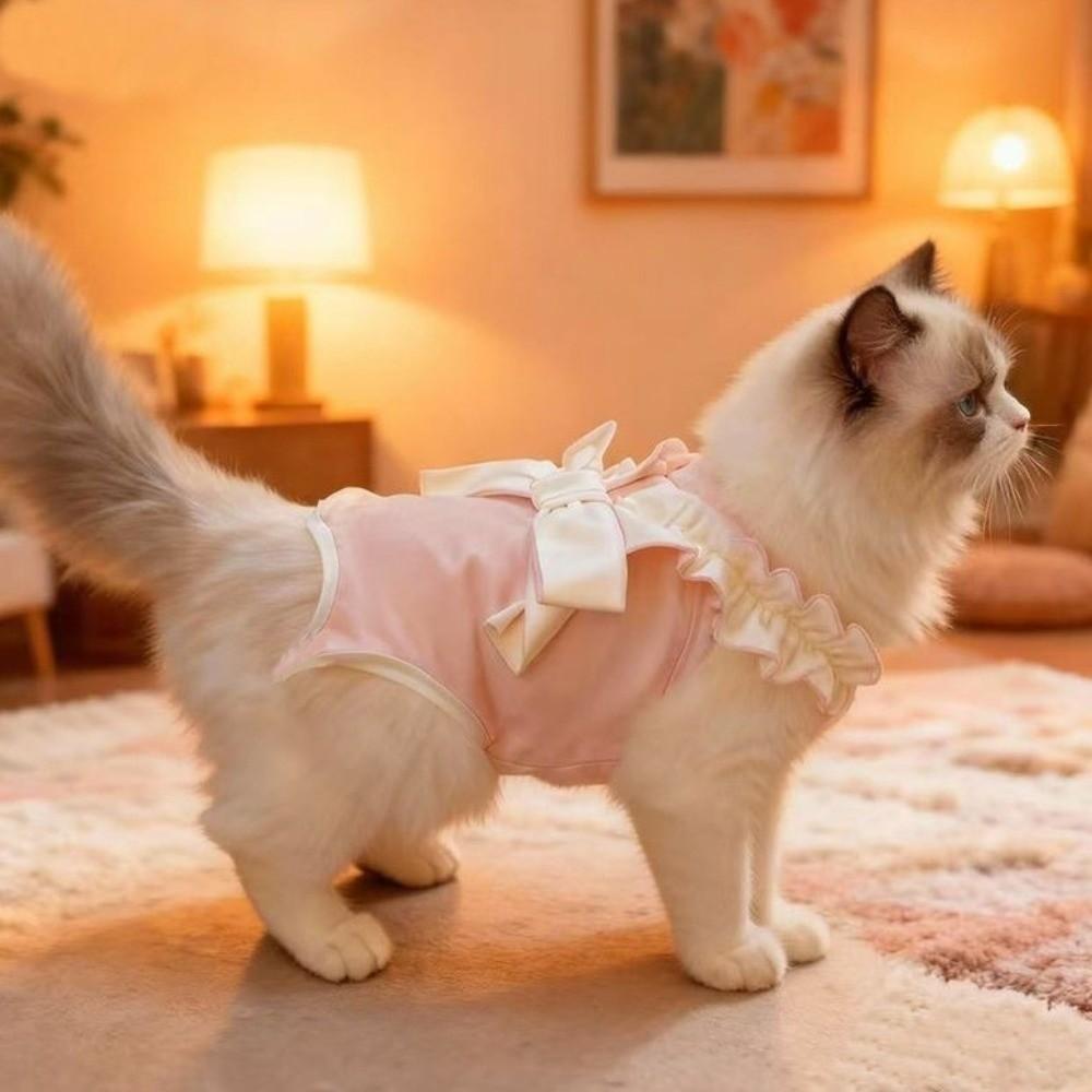 Adjustable Cat Sterilization Suit Anti Licking Lace Bow Pet Belly Cover Comfortable Soft Dog Recovery Suit Daily Wear