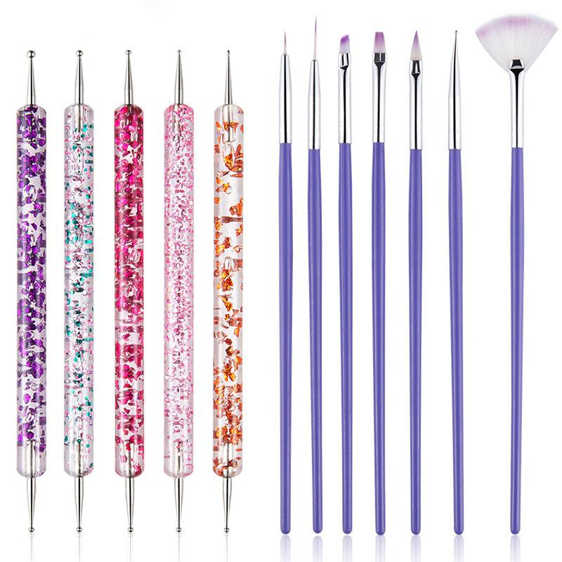 8/20Pcs Nail Art Brush Design Tip Painting Drawing Carving Dotting Pen FlatFan Liner Acrylic Gel UV Polish Tool Manicure