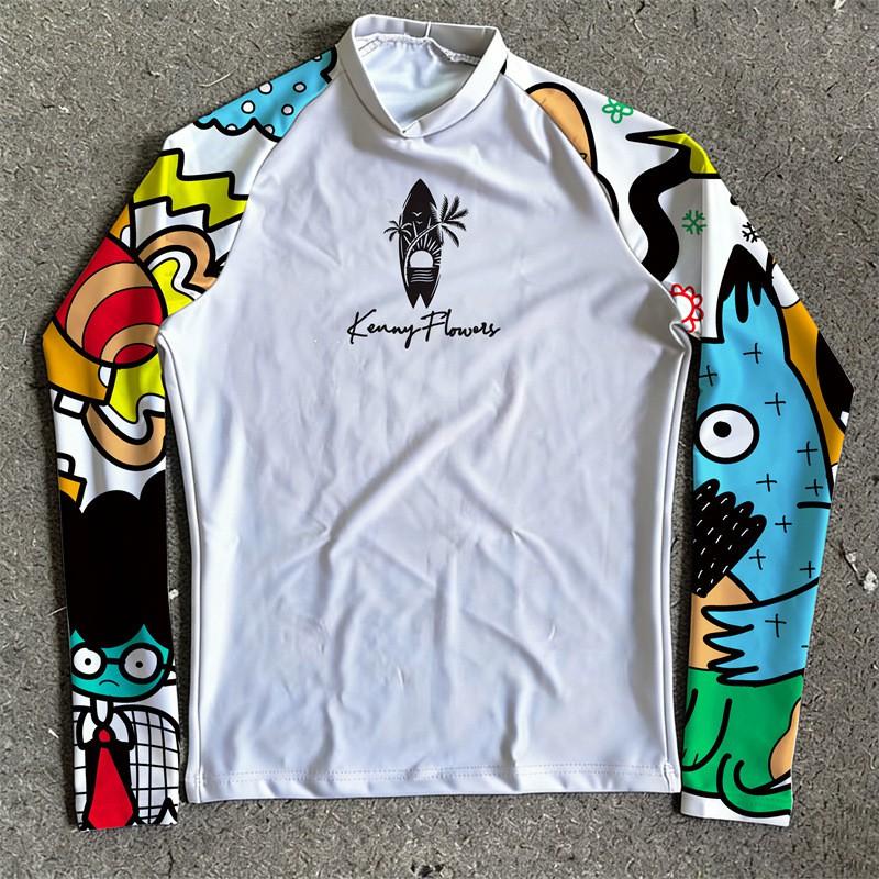 Mens Long Sleeve Rash Guard Quick Dry Surfing Wetsuit UPF 50 Sun Protection Swimming Diving Water Sports