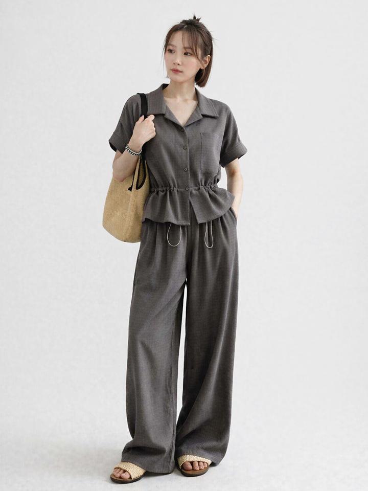 PAIGEFLYNN Collar String Shirt & Wide Pants Set_S6Bse009A