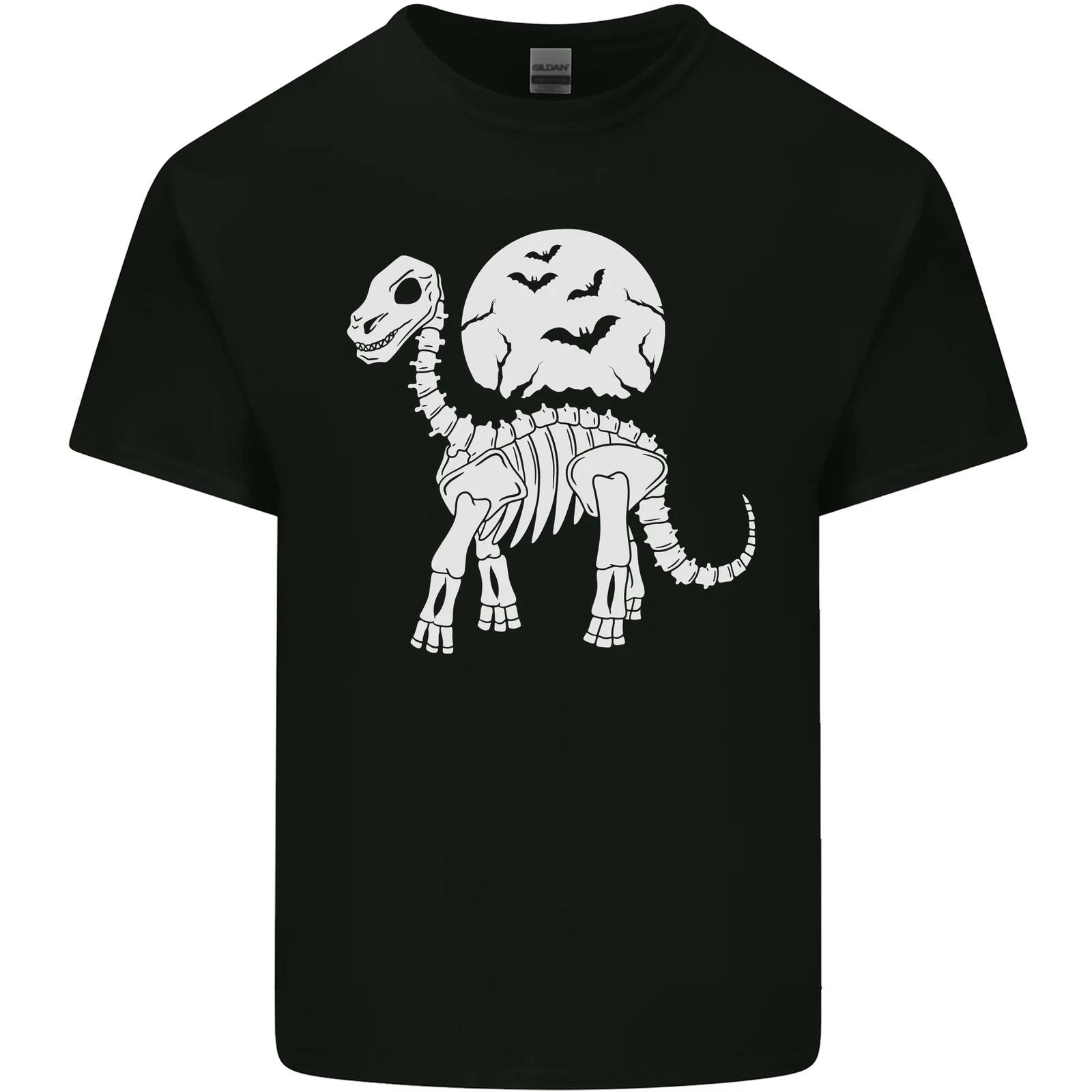 A Dinosaur Skeleton With a Full Moon Halloween Kids T-Shirt Childrens 3XL