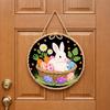 Wooden Happy Easter Door Sign Rabbit Eggs Hanging Wood Sign Easter Bunny Welcome Sign  Party