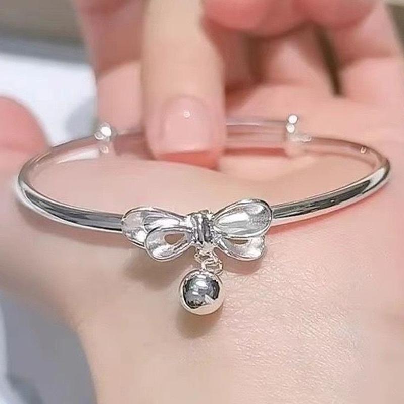 Exquisite Ins Bowknot Bangles Bracelet For Women Silver Adjustable Bell Bow Pendant Bracelets Bangle Lovers Fashion Jewelry Gift