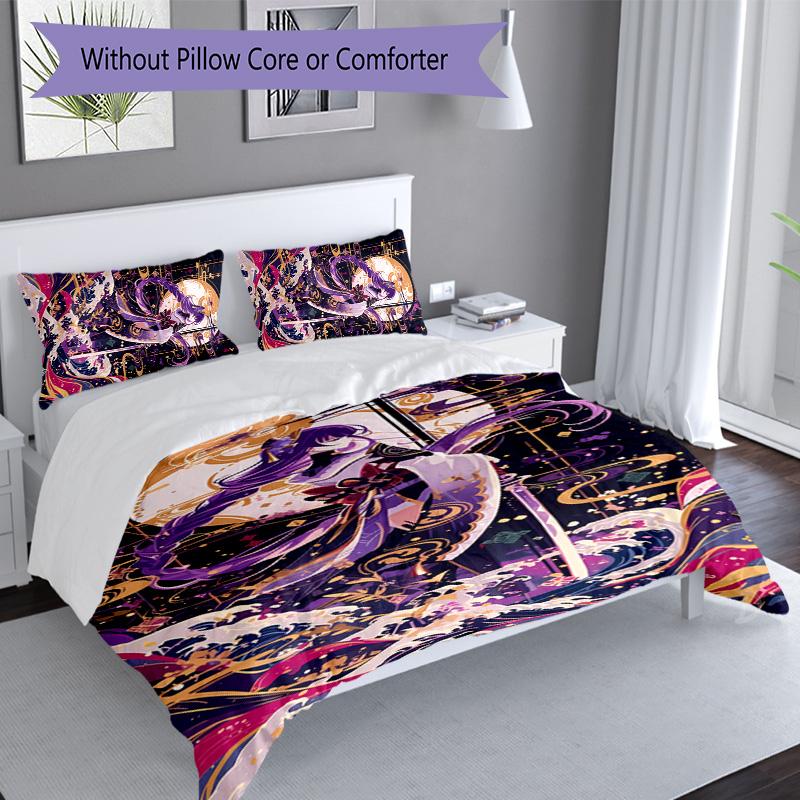 3pcs Genshin Impact Balzebub pattern bedding set duvet cover set includes duvet cover &pillowcases, perfect all season bedroom decoration & gift