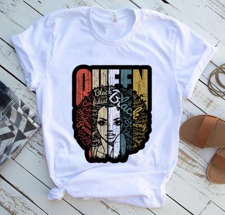 Fashion Vintage Casual Queen Print Ladies T-Shirt Summer Loose Short Sleeve White Women's Tops Graphic T Shirts Female Clothing