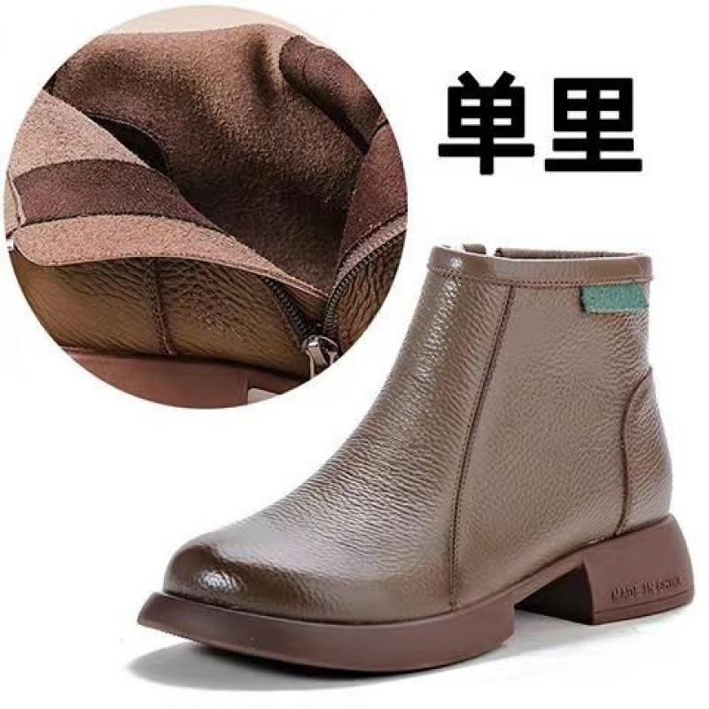 Autumn and Winter New Retro Handmade Women's Leather Boots Thick Heel Soft Sole First Layer Soft Leather Short Boots Literary and Simple Versatile Wo