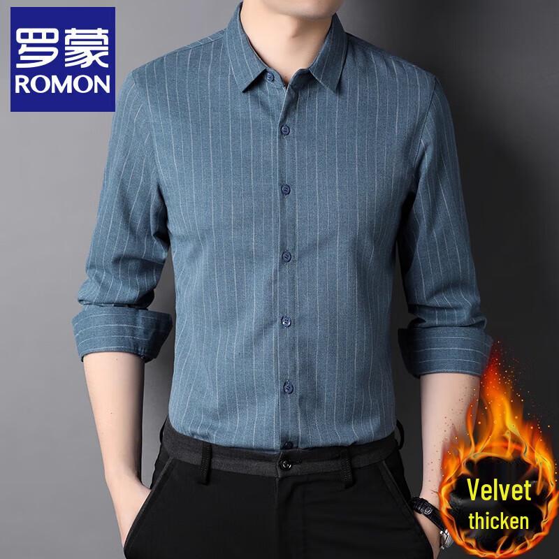 Romon Men s Business Casual Striped Long-Sleeve Shirt L