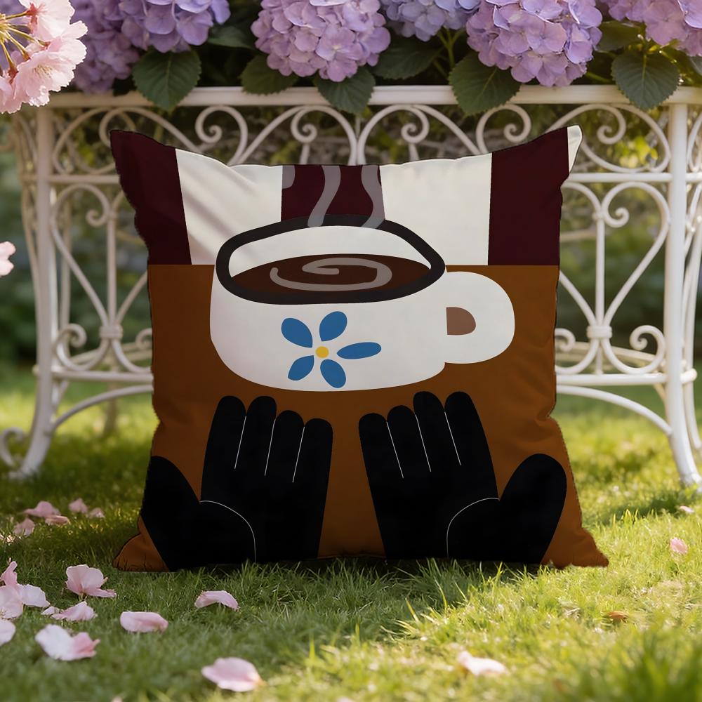 Creative Coffee Illustration Cushion Cover Home & Car Dual-Scene Pillow Cover: Reversible for Premium Comfort