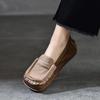 Johnature Loafer aus echtem Leder mit quadratischer Zehenpartie und weicher Sohle, flache Schuhe, Retro-Schlupfschuhe in Mischfarben für Damen