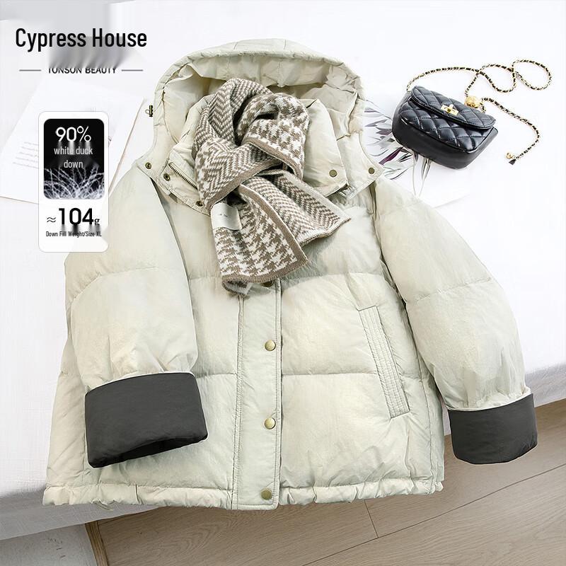 

Si Bai She Women s 90% Down Color Block Hooded Loose Short Jacket M