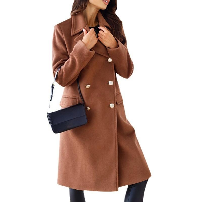 European and American-style Simple Double-breasted Coat for Women (Fall/Winter)