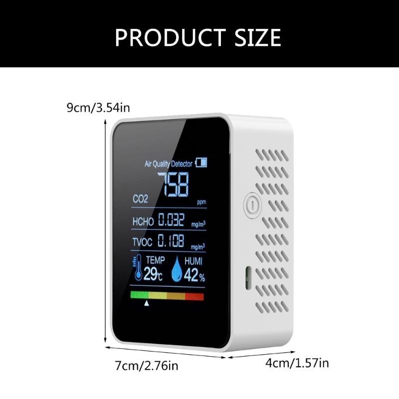 5 in 1 Air Quality Monitors Indoor Air Quality Meter Rechargeable Tester for CO2 TVOC Temperature Humidity Display