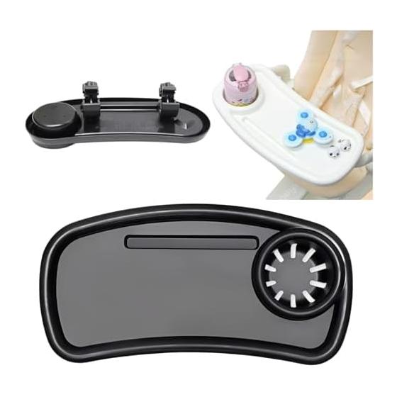 heizi Stroller Tray Drink Holder with Smartphone Stand Retrofitted Table Tray Smartphone Holder (Black, Wide Size)