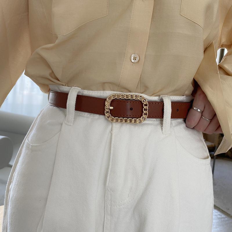 Chic Minimalist Ladies Pu Chain Rectangle Buckle Vintage Waist Belt For Dresses