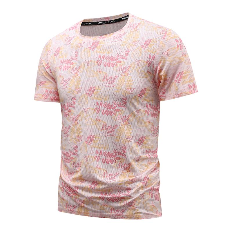 Large size ice silk T-shirt men's quick-drying casual sports printed round neck short-sleeved top