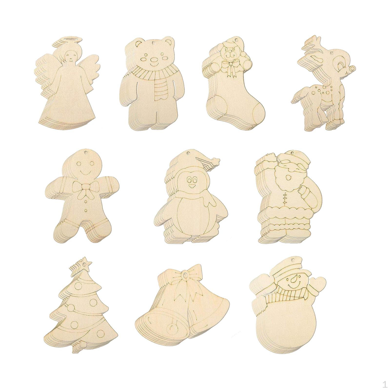

Рождественские деревянные подвесные подвески, елочные украшения ручной работы 60pcs