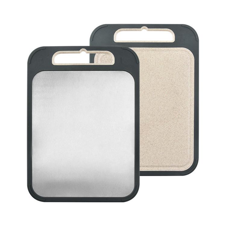 Kitchen 2 in 1 Stainless Steel Chopping Board Wheat Straw Cutting Board Double Sided 304 Stainless Steel Cutting Boards темно серый