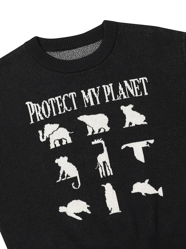 BBC EARTH Slogan Animal Sweater_Black
