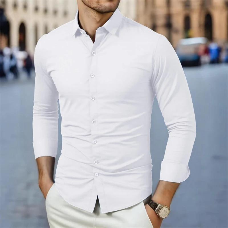 New Men'S Business Casual Long Sleeved Solid Color Shirt Wrinkle Resistant Wrinkle Free Comfortable All Season Versatile Top