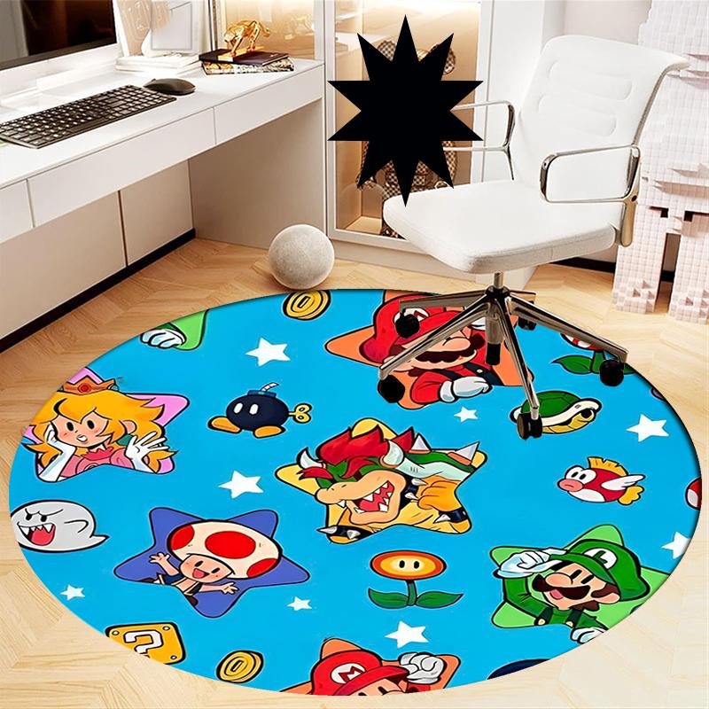 Mario Printed Round Rug Carpet Chair Rug Area Rug Entryway Doormats,for Office Chair Living Room Bedroom Kitchen Room.