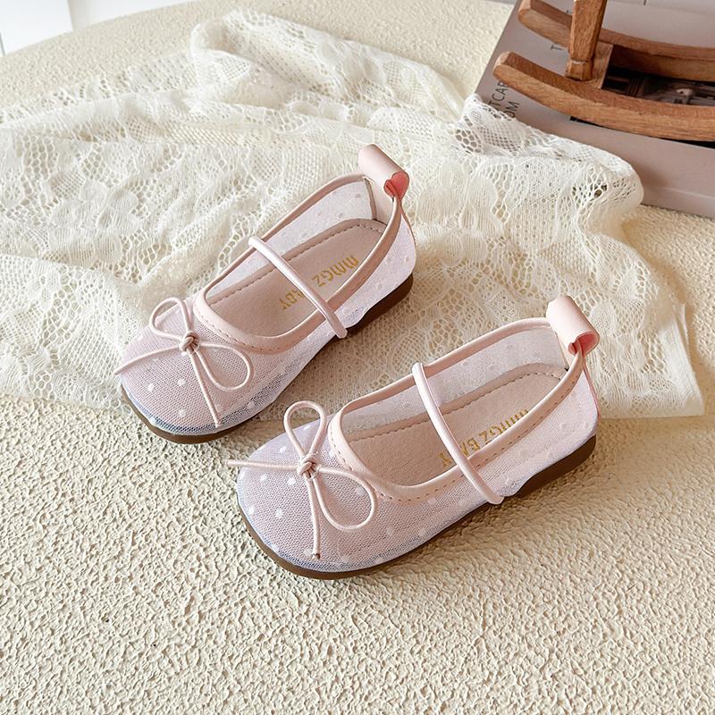 

Elegant Polk Dot Embroidery Mesh Ballerina Shoes Kid Girls Bowknot Elastic Band Ballet Flats Baby Child Silk Gauze Dress Shoes 21 розовый
