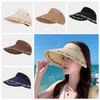 Portable Wide Brim Woven Cap Solid Color Sunscreen Empty Top Hat Travel Straw Visor Cap  Summer