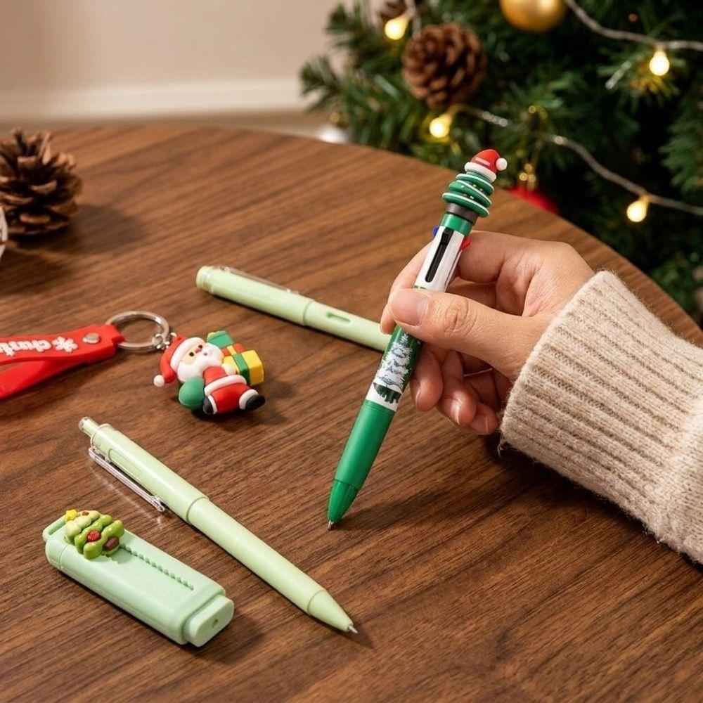 5Pcs/Set 4-color Ballpoint Pen Study Stationery Gifts Christmas Learning Gift Box Writing Supplies