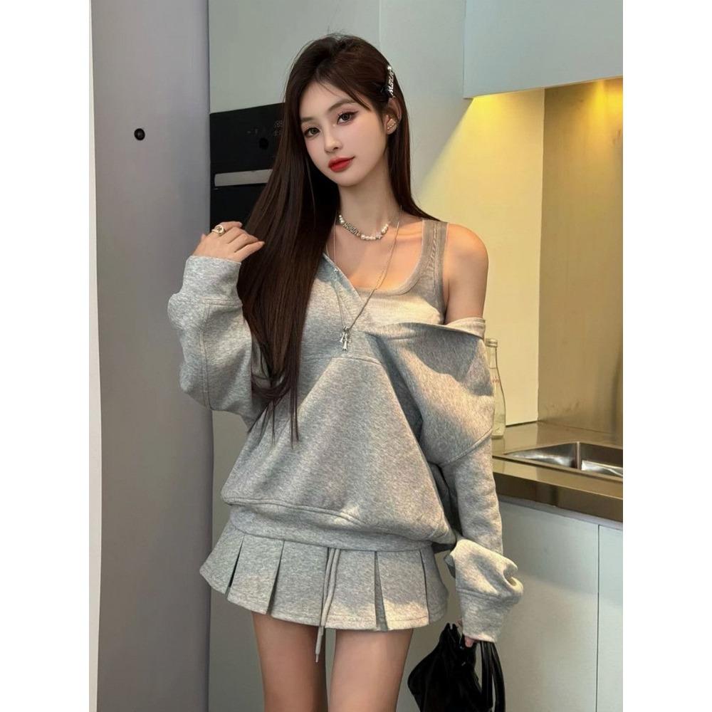 With Hat Hoodies Women Korean Fashion Pullover Solid Simple Leisure All-match High Street Loose Harajuku College Prevalent Ins Women Suit