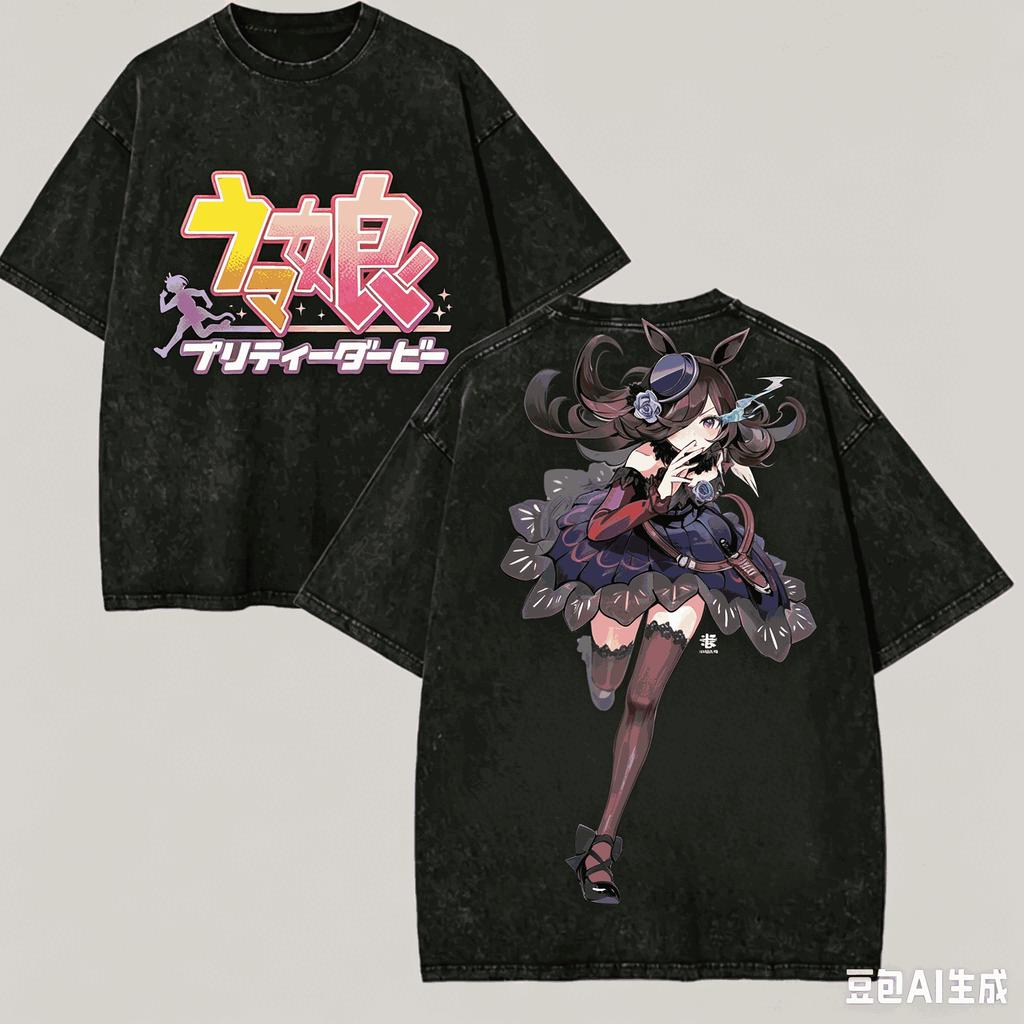 Uma Musume Pretty Derby Koszulka Graficzna Vintage Męska Damska Casual Krótki Rękaw Unisex Streetwear Retro Spierana Anime Koszulki Top