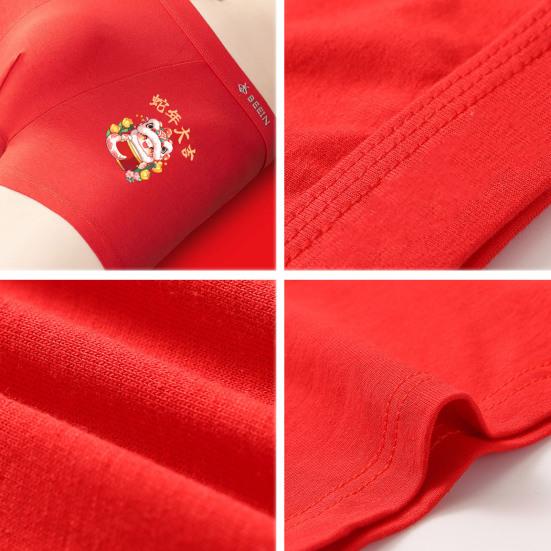 Men Underwear Elastic Waist Cotton Boxer Briefs Cartoon Snake Pattern Comfortable Breathable Red Panties