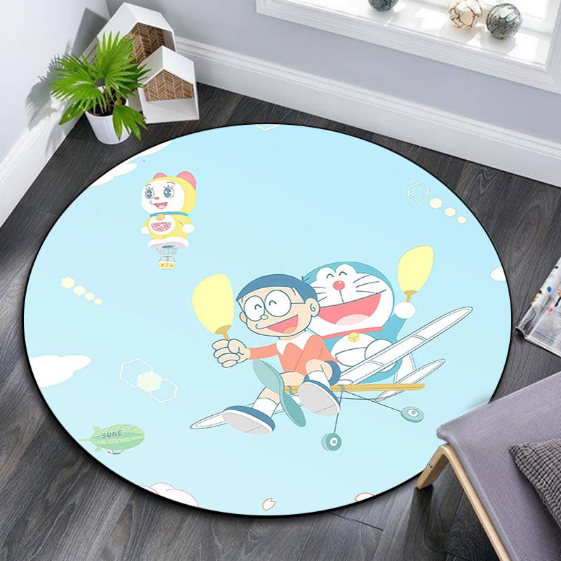 Doraemon Round Area Rug,Carpet Rug for Living Room Bedroom Sofa Playroom Decor,Non-slip Floor Mat