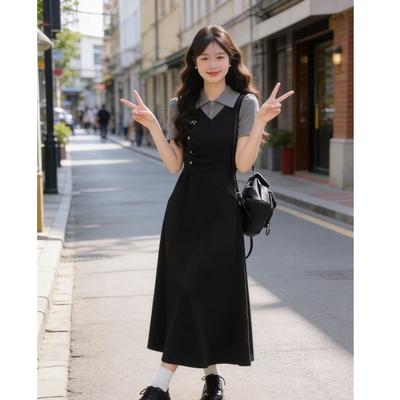 French Fake Two-piece Polo Collar Short-sleeved Dress 2026 Summer New Large Size Fat Mm Waist and Thin Temperament Long Dress