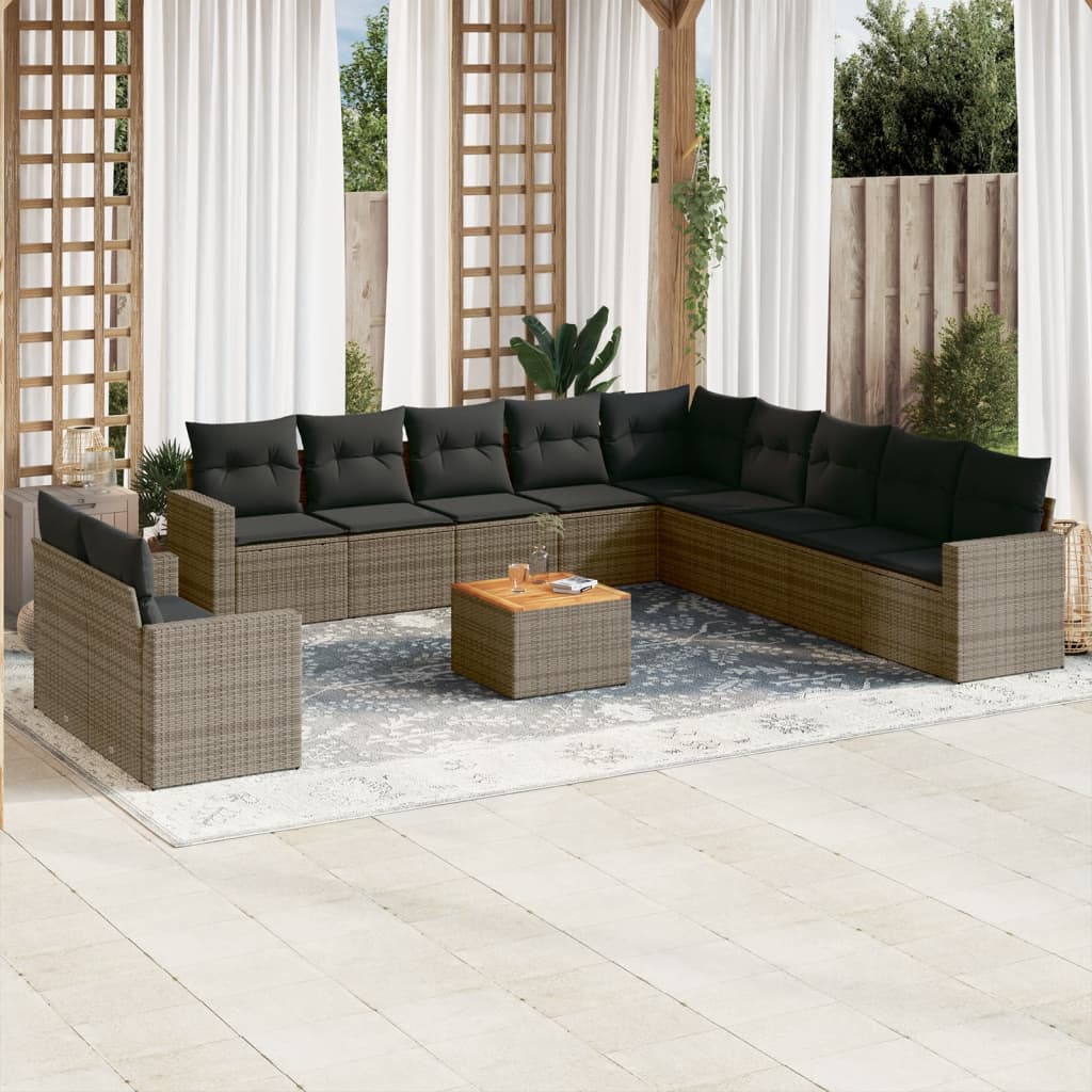 12 Piece Garden Sofa Set with Cushions Gray Poly Rattan
