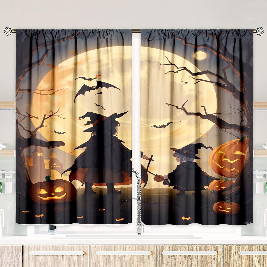 2 pieces - Halloween - Printed curtain - Polyester material - suitable for bedroom, living room, study private curtain