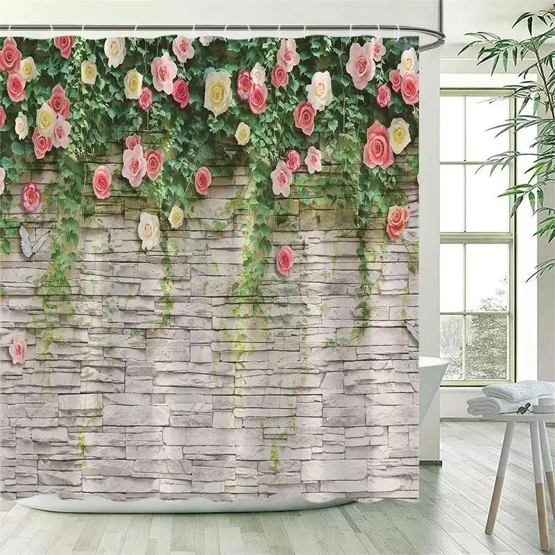 

Занавеска для душа Листья винограда Зеленый лист растения Серая стена Весенний цветочный набор занавесок для ванной Полиэфирная ткань Декор для ванной комнаты с XT6 150X180CM-59.06X70.8
