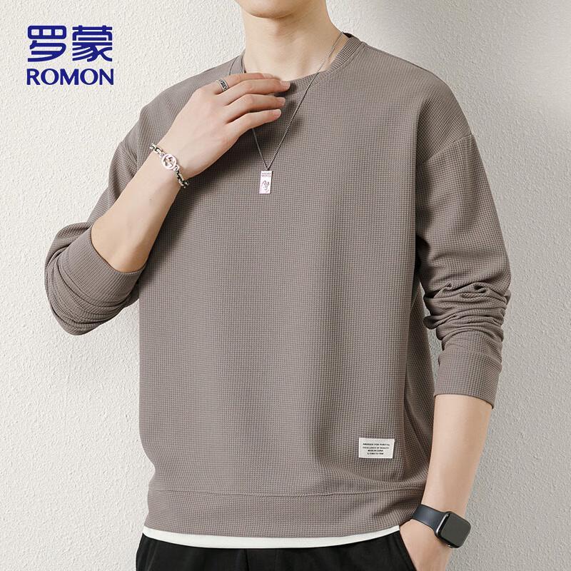 ROMON Men's Long Sleeve Round Neck Casual Top