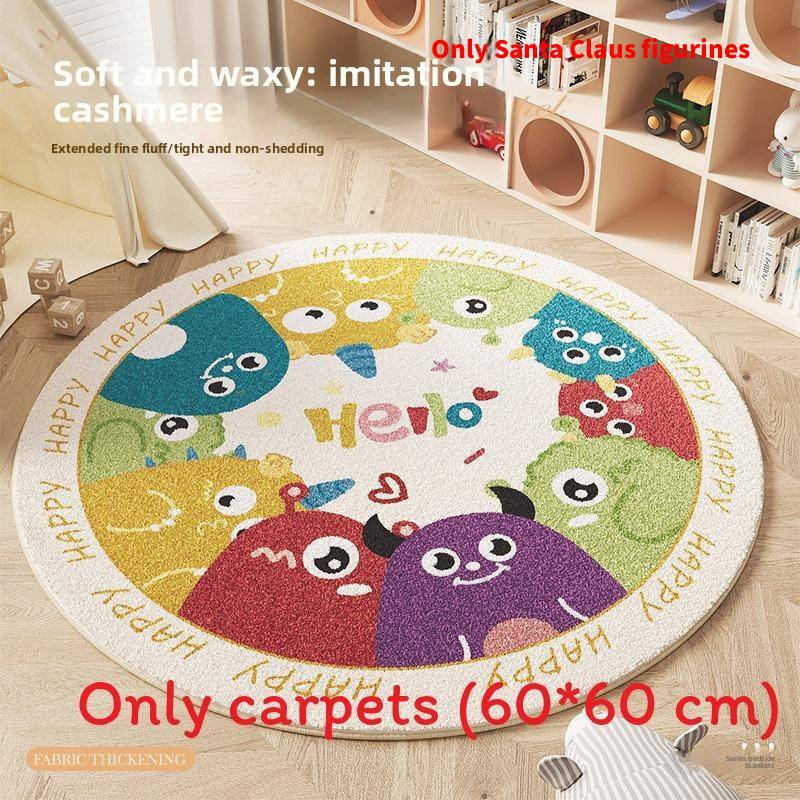 Cartoon Round Area Rug For Bedroom With Monster And Dinosaur Print Design Kids Reading Room Decor