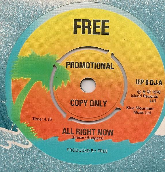 

7inch Record FREE - All Right Now IEP6DJPROMO Island Records 1978 UK Rock Used
