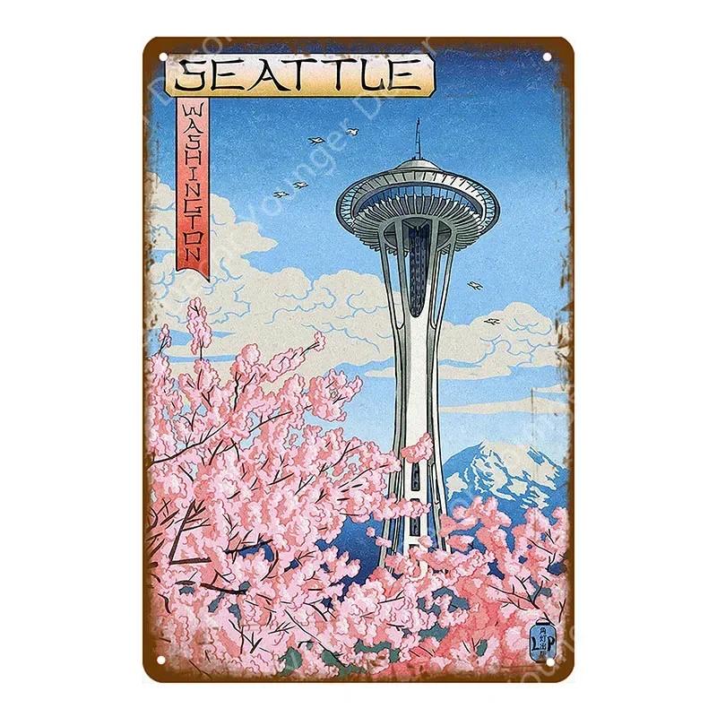 Japan Travel Poster Japanese Ukiyoe Metal Tin Signs Retro Old Style Wall Art Painting Plaque Home Bar Room Decor Vintage Plate