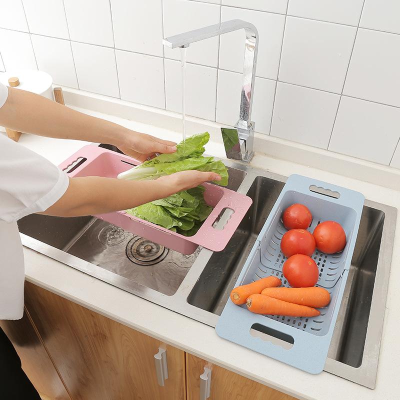 Retractable Kitchen Vegetable Fruit Washing Rack Extendable Adjustable Dish Drainer Sink Drain Basket Kitchen Accessories