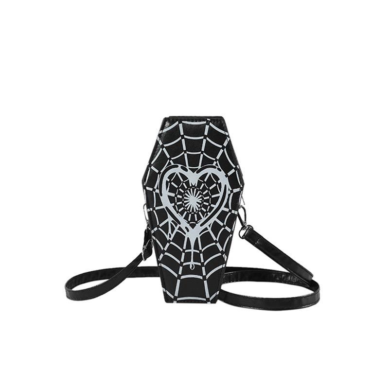 Sargform Achseltasche PU-Leder Damen Umhängetasche Retro Gothic Halloween Umhängetaschen Mädchen Reise Make-up Kosmetiktaschen